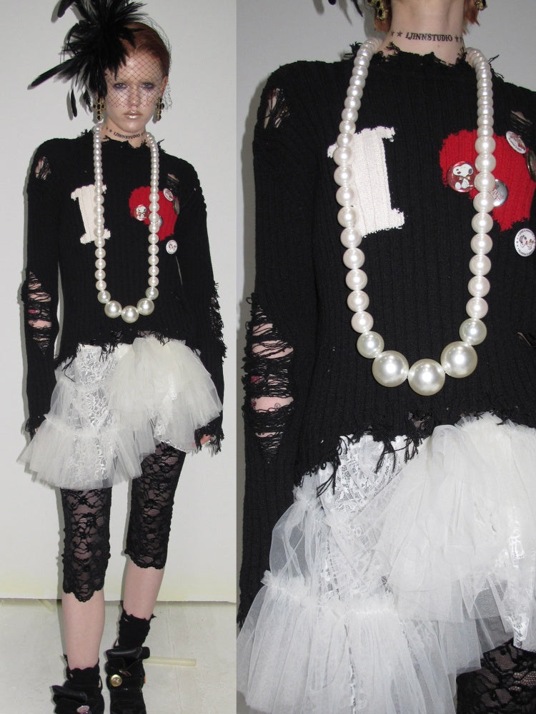 Letter Heart-Shaped Lazy High-End Ripped Pullover Sweater【s0000018646】