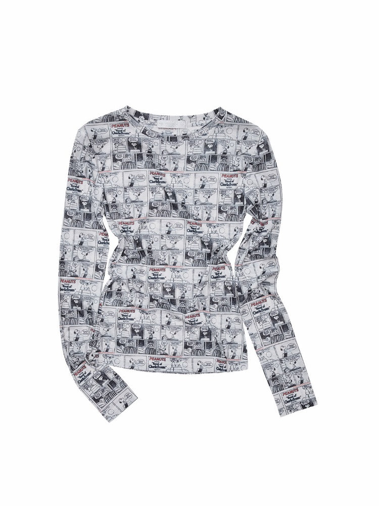 1JINN STUDIO x Snoopy Collaboration Vintage Newspaper Full-Print Base Shirt【s0000018647】