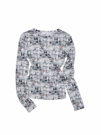 1JINN STUDIO x Snoopy Collaboration Vintage Newspaper Full-Print Base Shirt【s0000018647】