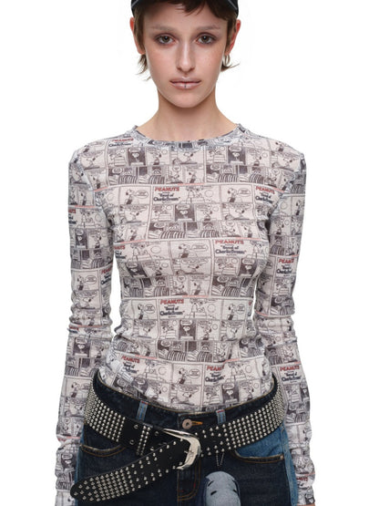 1JINN STUDIO x Snoopy Collaboration Vintage Newspaper Full-Print Base Shirt【s0000018647】