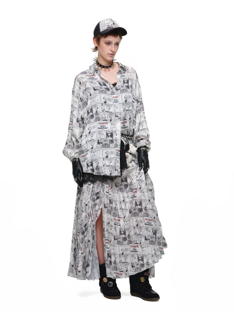 1JINN STUDIO x Snoopy Collaboration Vintage Newspaper Loose Shirt【s0000018650】