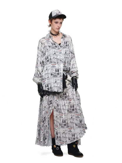 1JINN STUDIO x Snoopy Collaboration Vintage Newspaper Loose Shirt【s0000018650】