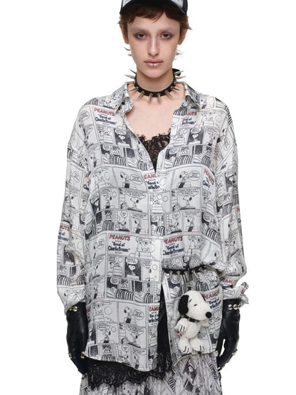 1JINN STUDIO x Snoopy Collaboration Vintage Newspaper Loose Shirt【s0000018650】