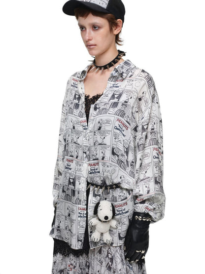 1JINN STUDIO x Snoopy Collaboration Vintage Newspaper Loose Shirt【s0000018650】