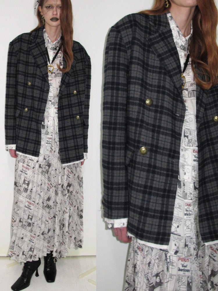 1JINN STUDIO x Snoopy Collaboration Vintage Newspaper Loose Shirt【s0000018650】