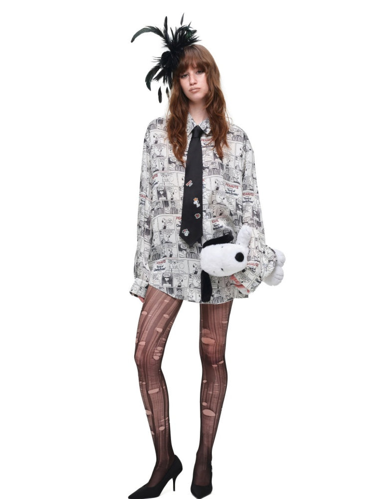 1JINN STUDIO x Snoopy Collaboration Vintage Newspaper Loose Shirt【s0000018650】