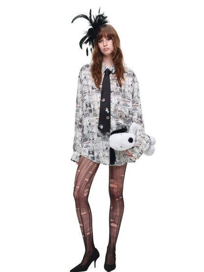 1JINN STUDIO x Snoopy Collaboration Vintage Newspaper Loose Shirt【s0000018650】