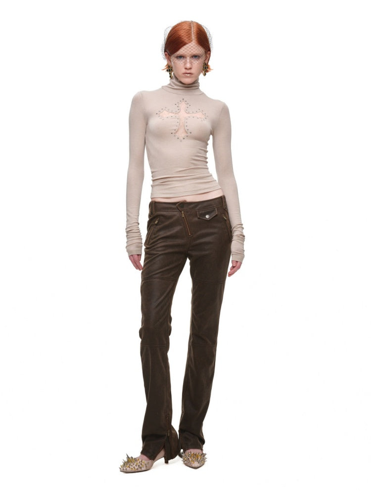 Cross Lace Rhinestone High Neck Slim Knit Base Layer【s0000018651】