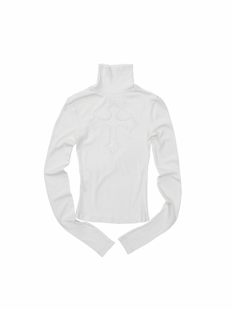 Cross Lace Rhinestone High Neck Slim Knit Base Layer【s0000018651】