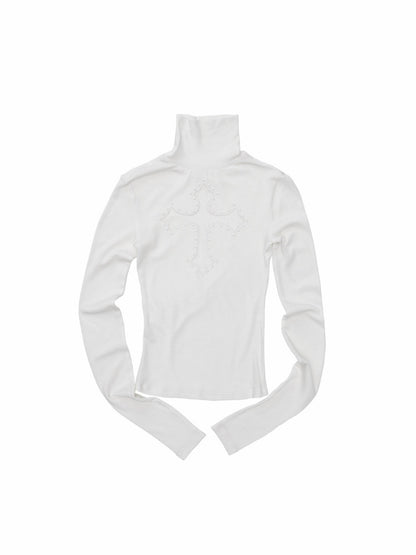 Cross Lace Rhinestone High Neck Slim Knit Base Layer【s0000018651】