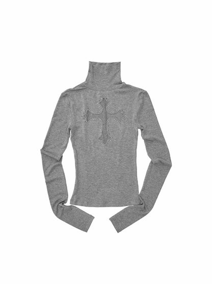 Cross Lace Rhinestone High Neck Slim Knit Base Layer【s0000018651】