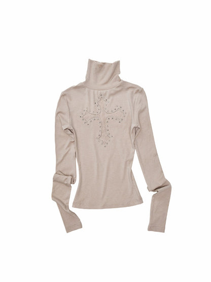 Cross Lace Rhinestone High Neck Slim Knit Base Layer【s0000018651】