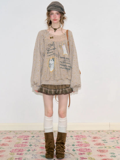 Vintage High-Waisted Slimming Brown Plaid Multi-Layer Ruffled Cake Short Skirt【s0000018743】
