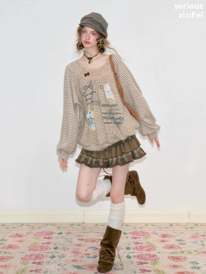 Vintage High-Waisted Slimming Brown Plaid Multi-Layer Ruffled Cake Short Skirt【s0000018743】