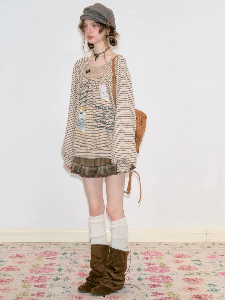 Vintage High-Waisted Slimming Brown Plaid Multi-Layer Ruffled Cake Short Skirt【s0000018743】