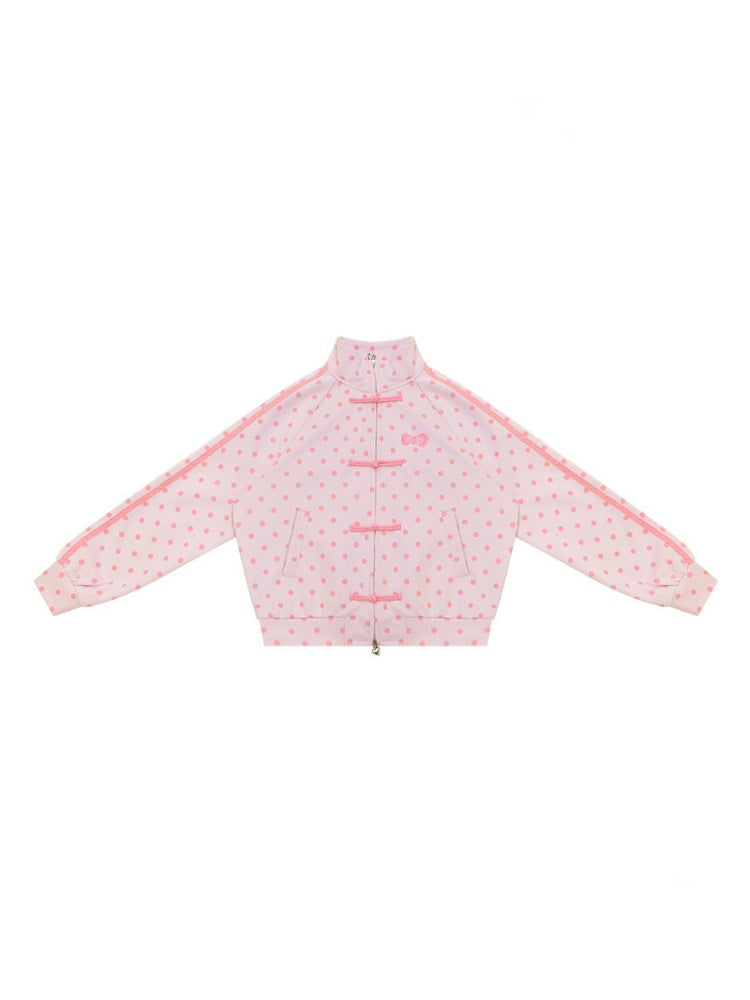 Vibe Retro Lazy Windfall Pink Polka Dots Sweatshirt Zipper Jacket【s0000018746】