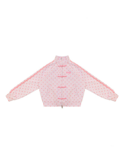 Vibe Retro Lazy Windfall Pink Polka Dots Sweatshirt Zipper Jacket【s0000018746】