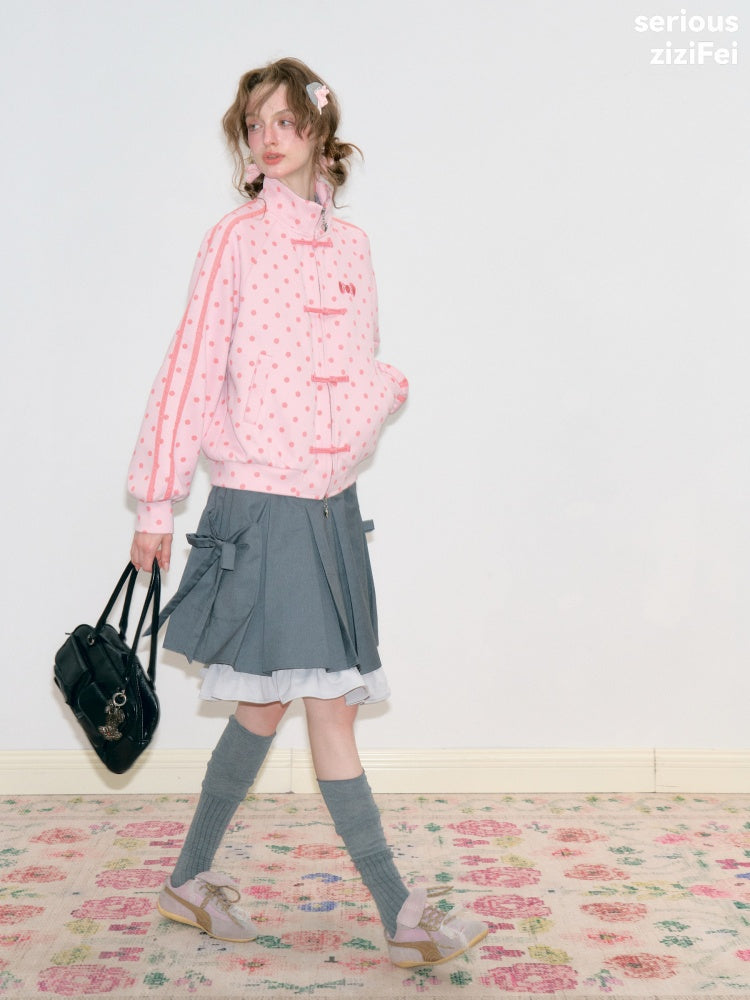 Vibe Retro Lazy Windfall Pink Polka Dots Sweatshirt Zipper Jacket【s0000018746】