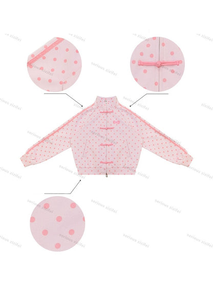 Vibe Retro Lazy Windfall Pink Polka Dots Sweatshirt Zipper Jacket【s0000018746】