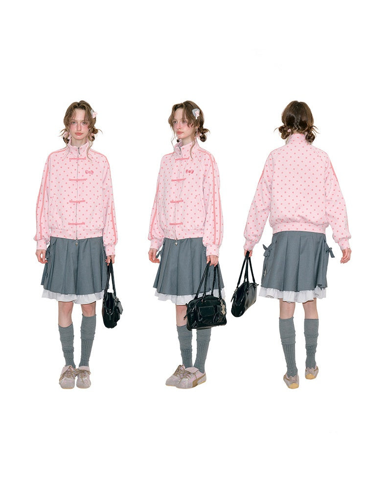 Vibe Retro Lazy Windfall Pink Polka Dots Sweatshirt Zipper Jacket【s0000018746】