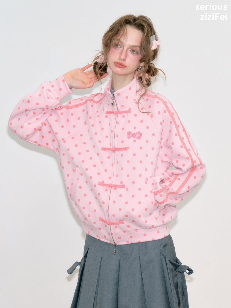 Vibe Retro Lazy Windfall Pink Polka Dots Sweatshirt Zipper Jacket【s0000018746】