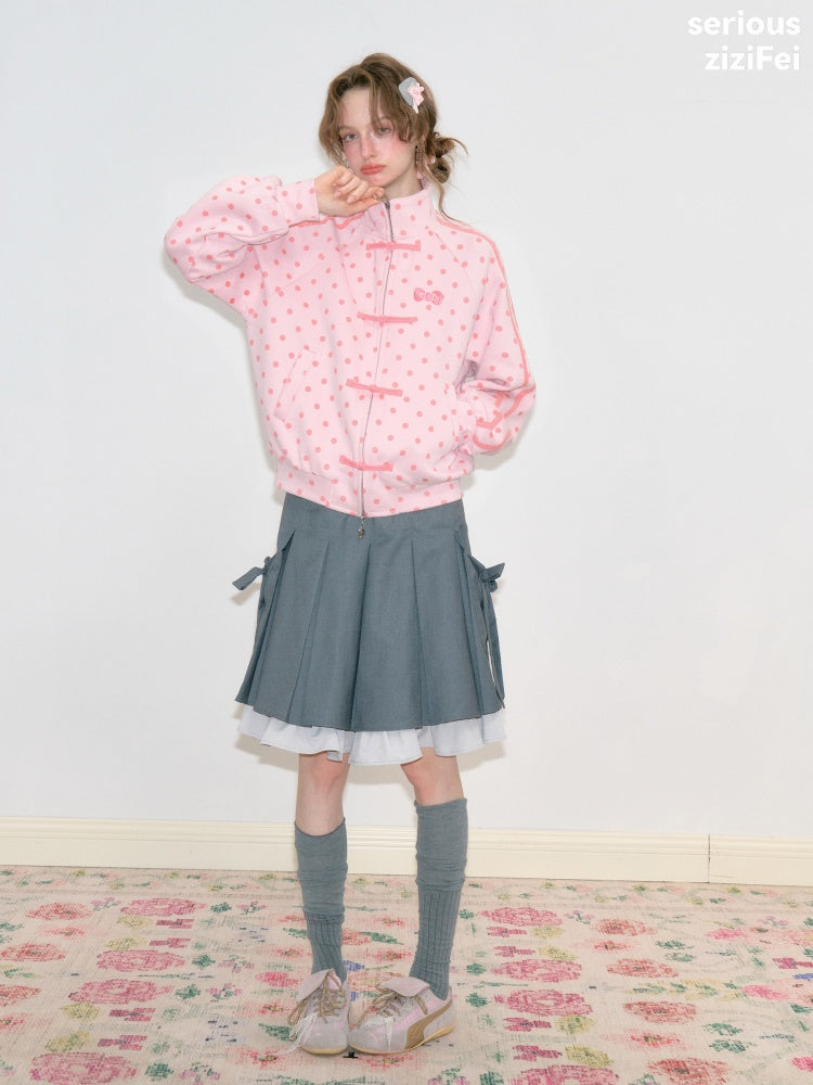Vibe Retro Lazy Windfall Pink Polka Dots Sweatshirt Zipper Jacket【s0000018746】