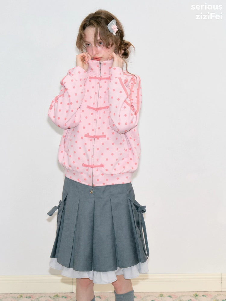 Vibe Retro Lazy Windfall Pink Polka Dots Sweatshirt Zipper Jacket【s0000018746】