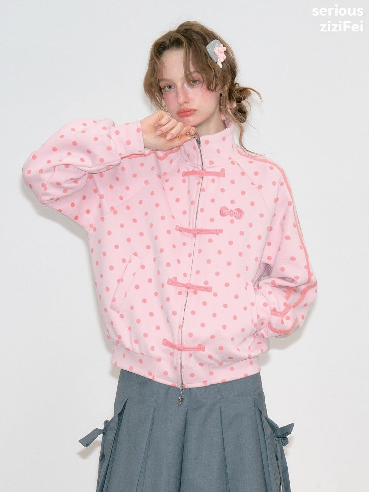 Vibe Retro Lazy Windfall Pink Polka Dots Sweatshirt Zipper Jacket【s0000018746】
