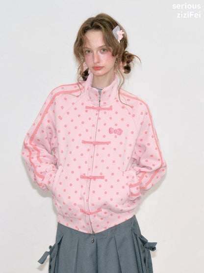 Vibe Retro Lazy Windfall Pink Polka Dots Sweatshirt Zipper Jacket【s0000018746】