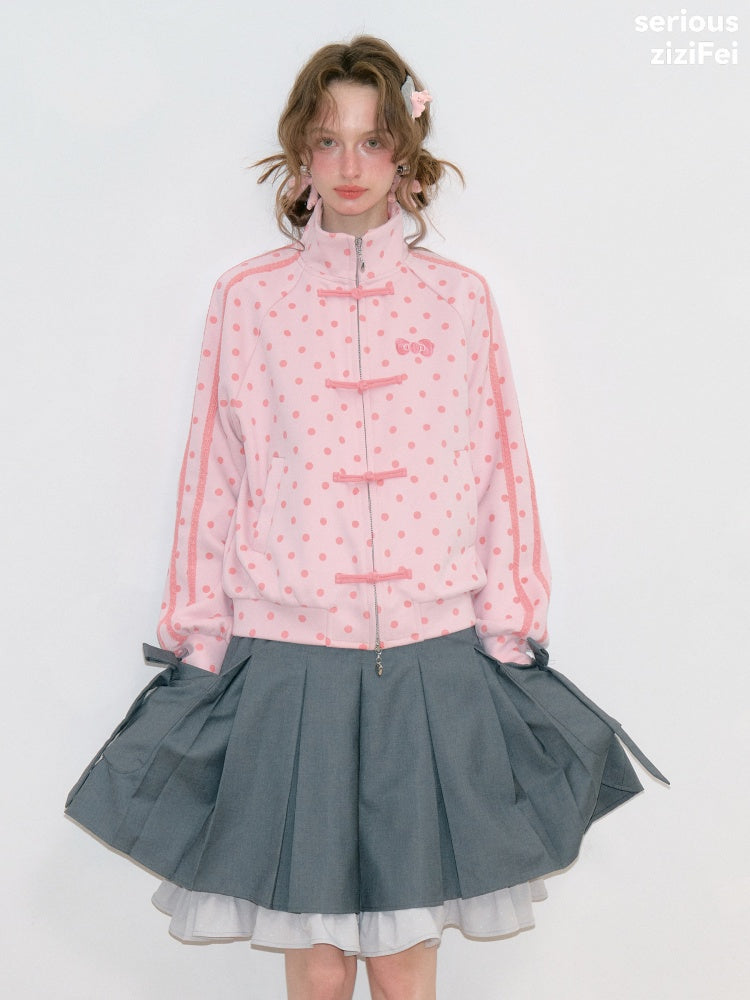 Vibe Retro Lazy Windfall Pink Polka Dots Sweatshirt Zipper Jacket【s0000018746】