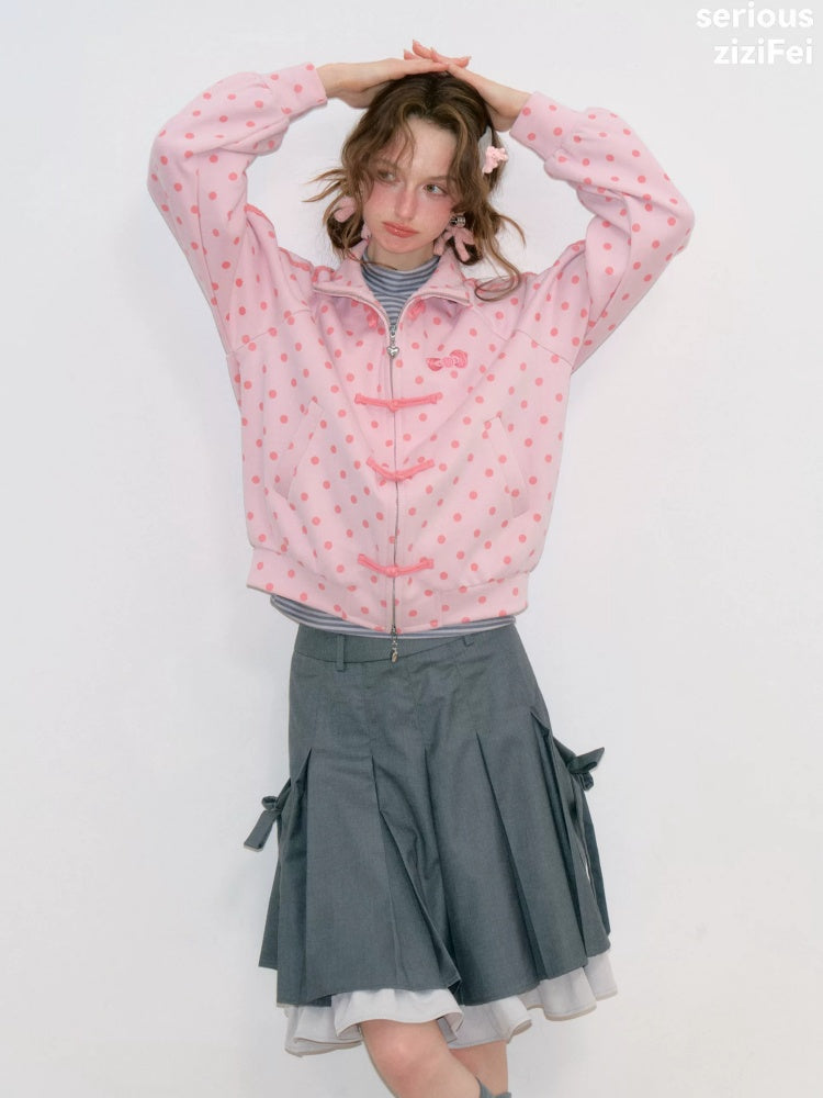 Vibe Retro Lazy Windfall Pink Polka Dots Sweatshirt Zipper Jacket【s0000018746】