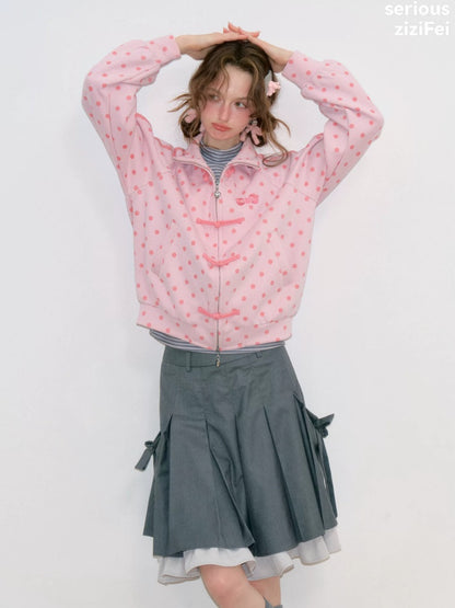 Vibe Retro Lazy Windfall Pink Polka Dots Sweatshirt Zipper Jacket【s0000018746】