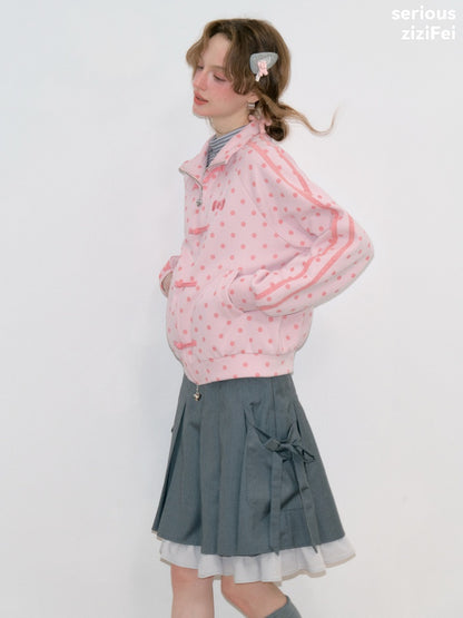 Vibe Retro Lazy Windfall Pink Polka Dots Sweatshirt Zipper Jacket【s0000018746】