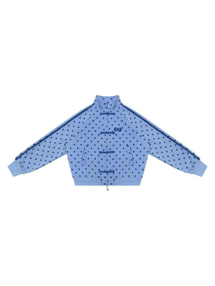 Vibe Retro Lazy Windfall Blue Polka Dots Sweatshirt Zipper Jacket【s0000018747】