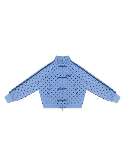 Vibe Retro Lazy Windfall Blue Polka Dots Sweatshirt Zipper Jacket【s0000018747】