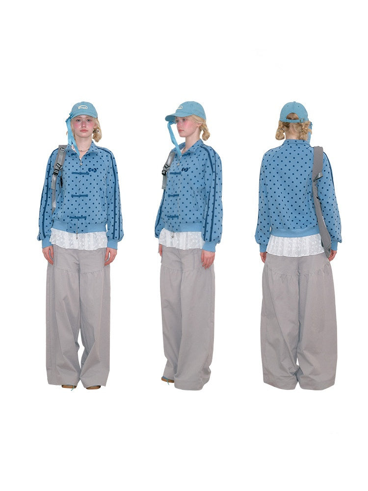 Vibe Retro Lazy Windfall Blue Polka Dots Sweatshirt Zipper Jacket【s0000018747】