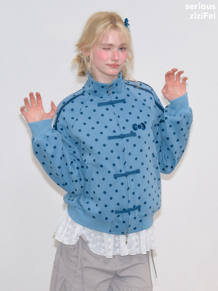 Vibe Retro Lazy Windfall Blue Polka Dots Sweatshirt Zipper Jacket【s0000018747】