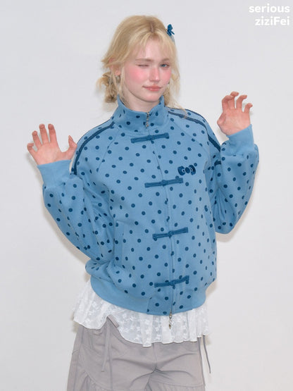 Vibe Retro Lazy Windfall Blue Polka Dots Sweatshirt Zipper Jacket【s0000018747】