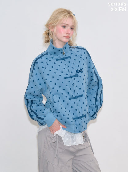 Vibe Retro Lazy Windfall Blue Polka Dots Sweatshirt Zipper Jacket【s0000018747】