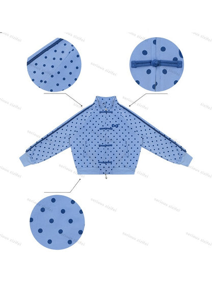 Vibe Retro Lazy Windfall Blue Polka Dots Sweatshirt Zipper Jacket【s0000018747】