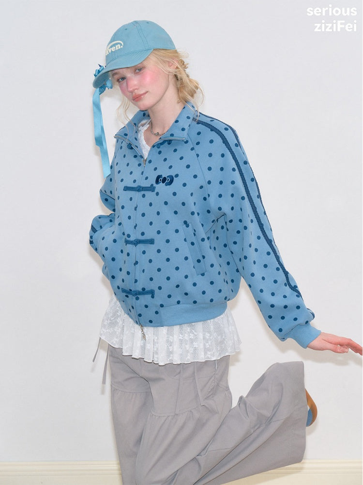 Vibe Retro Lazy Windfall Blue Polka Dots Sweatshirt Zipper Jacket【s0000018747】