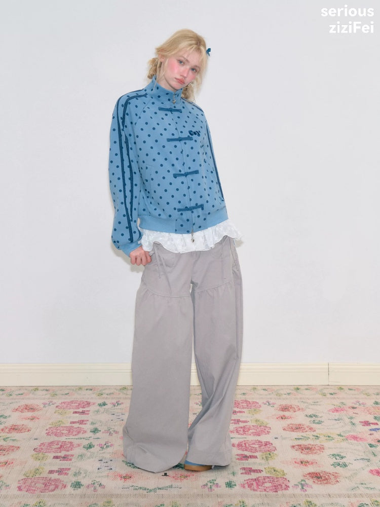 Vibe Retro Lazy Windfall Blue Polka Dots Sweatshirt Zipper Jacket【s0000018747】