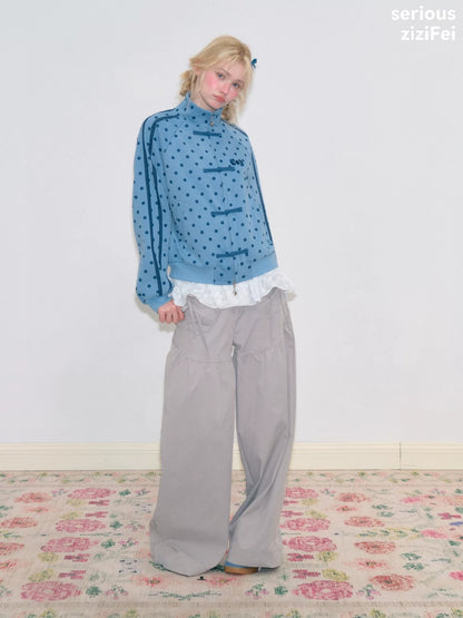 Vibe Retro Lazy Windfall Blue Polka Dots Sweatshirt Zipper Jacket【s0000018747】