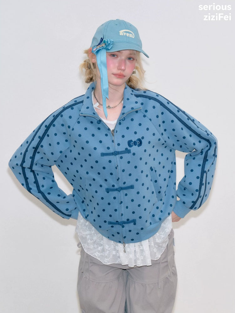 Vibe Retro Lazy Windfall Blue Polka Dots Sweatshirt Zipper Jacket【s0000018747】