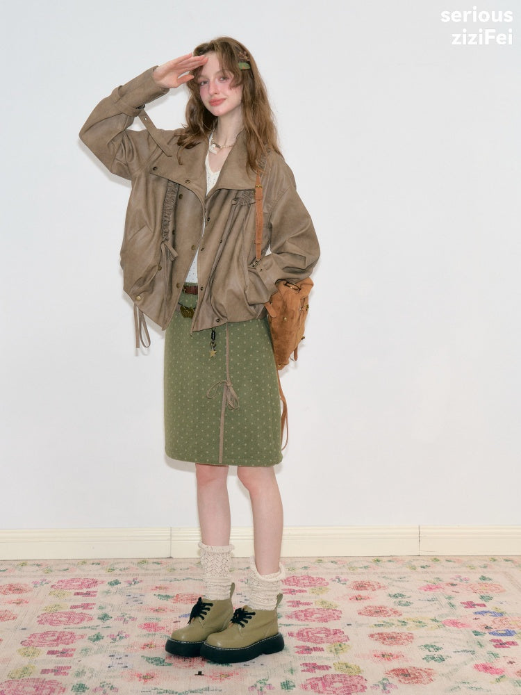 High-End Cool Punk Vintage Brown Cropped Leather Jacket【s0000018751】
