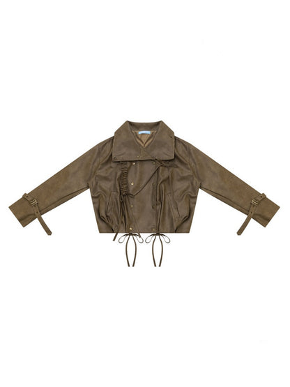 High-End Cool Punk Vintage Brown Cropped Leather Jacket【s0000018751】