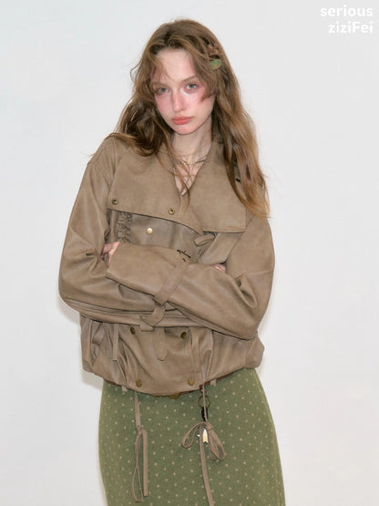 High-End Cool Punk Vintage Brown Cropped Leather Jacket【s0000018751】