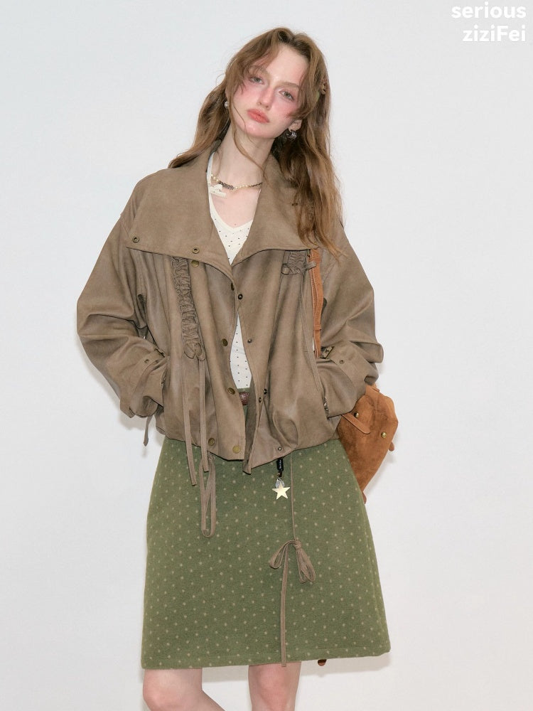 High-End Cool Punk Vintage Brown Cropped Leather Jacket【s0000018751】