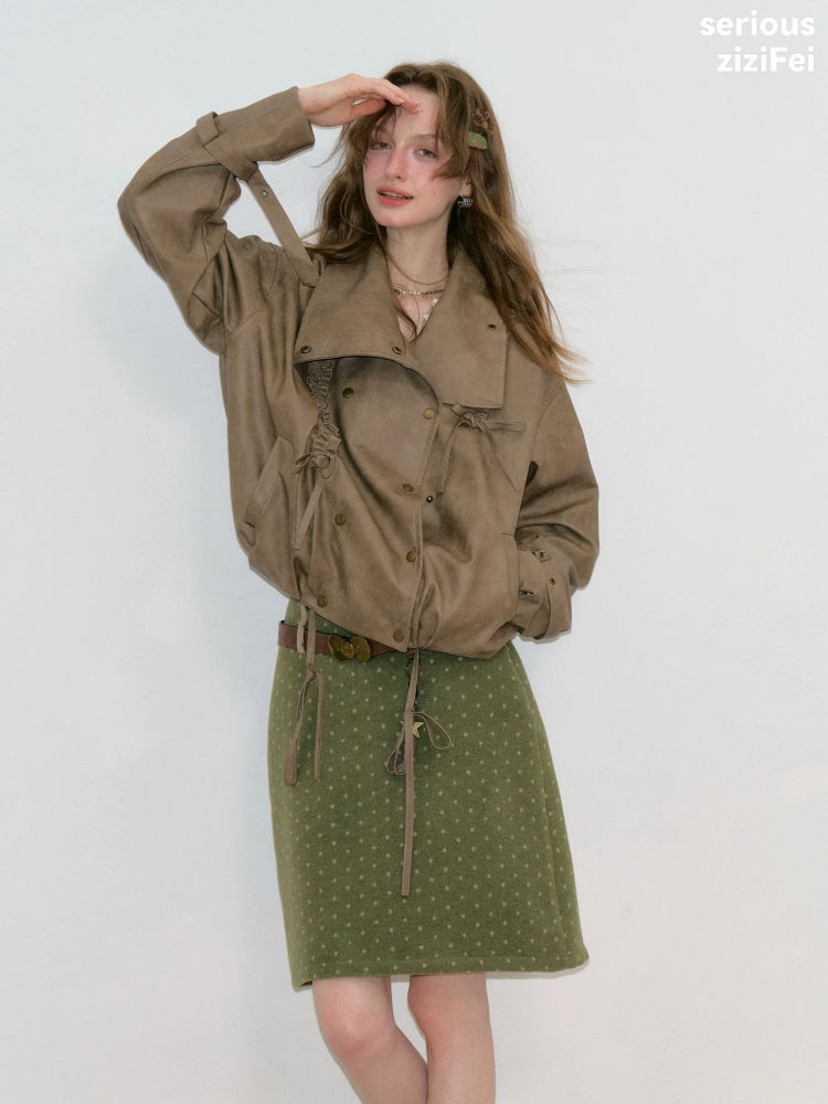 High-End Cool Punk Vintage Brown Cropped Leather Jacket【s0000018751】