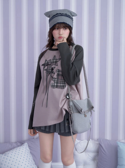 Pink Purple Brightening Balloon Bear Raglan Sleeves Loose Lazy T-Shirt【s0000018754】